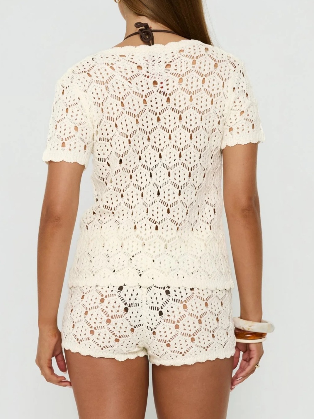 Princess Polly Cream Crochet Short Set — Openwork Knit Top & Shorts - Picture 2 of 5